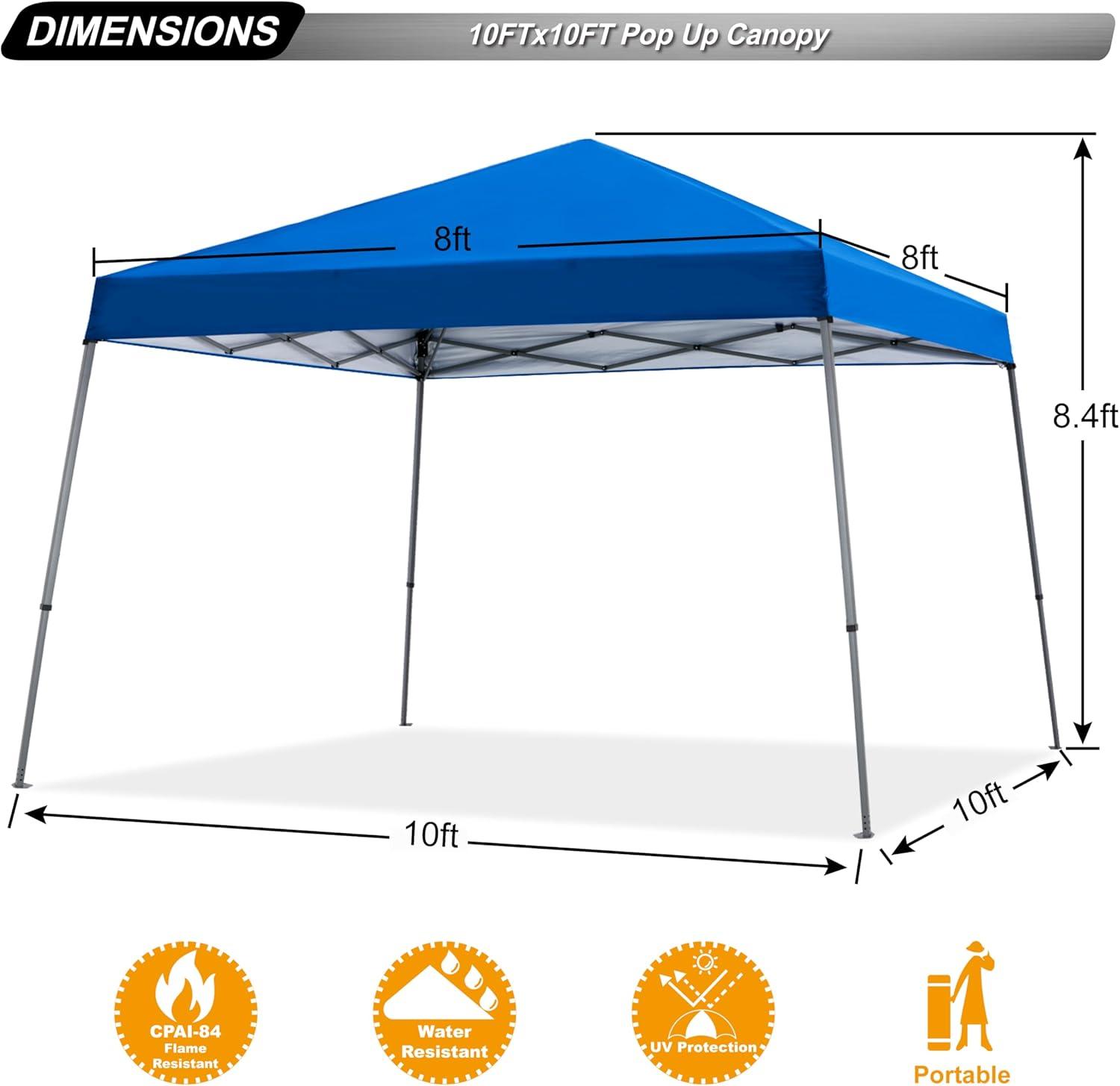 Blue 10' x 10' Pop-Up Outdoor Canopy Tent with Steel Frame