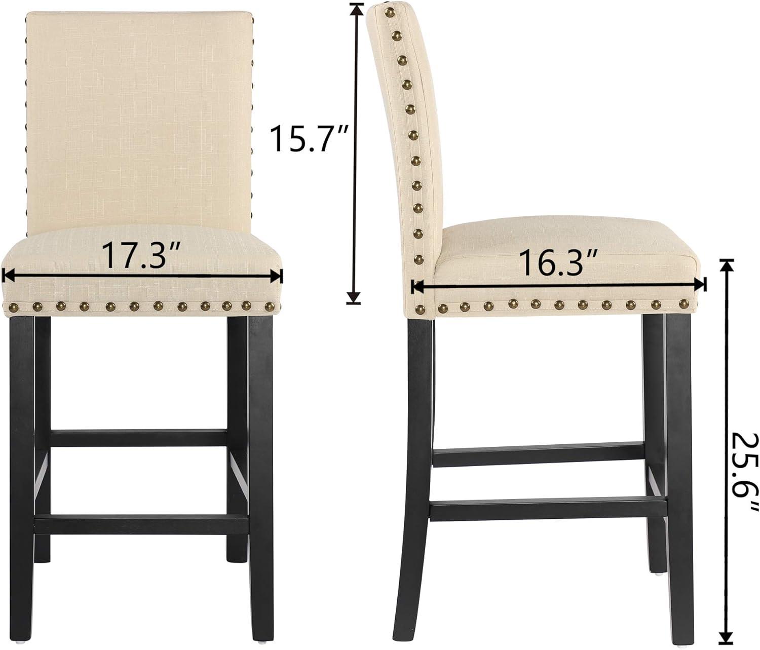 Alieon Counter Stools Nail Head Decoration 24” Soft Cushions with Solid Wood Legs (Set of 2 Beige)