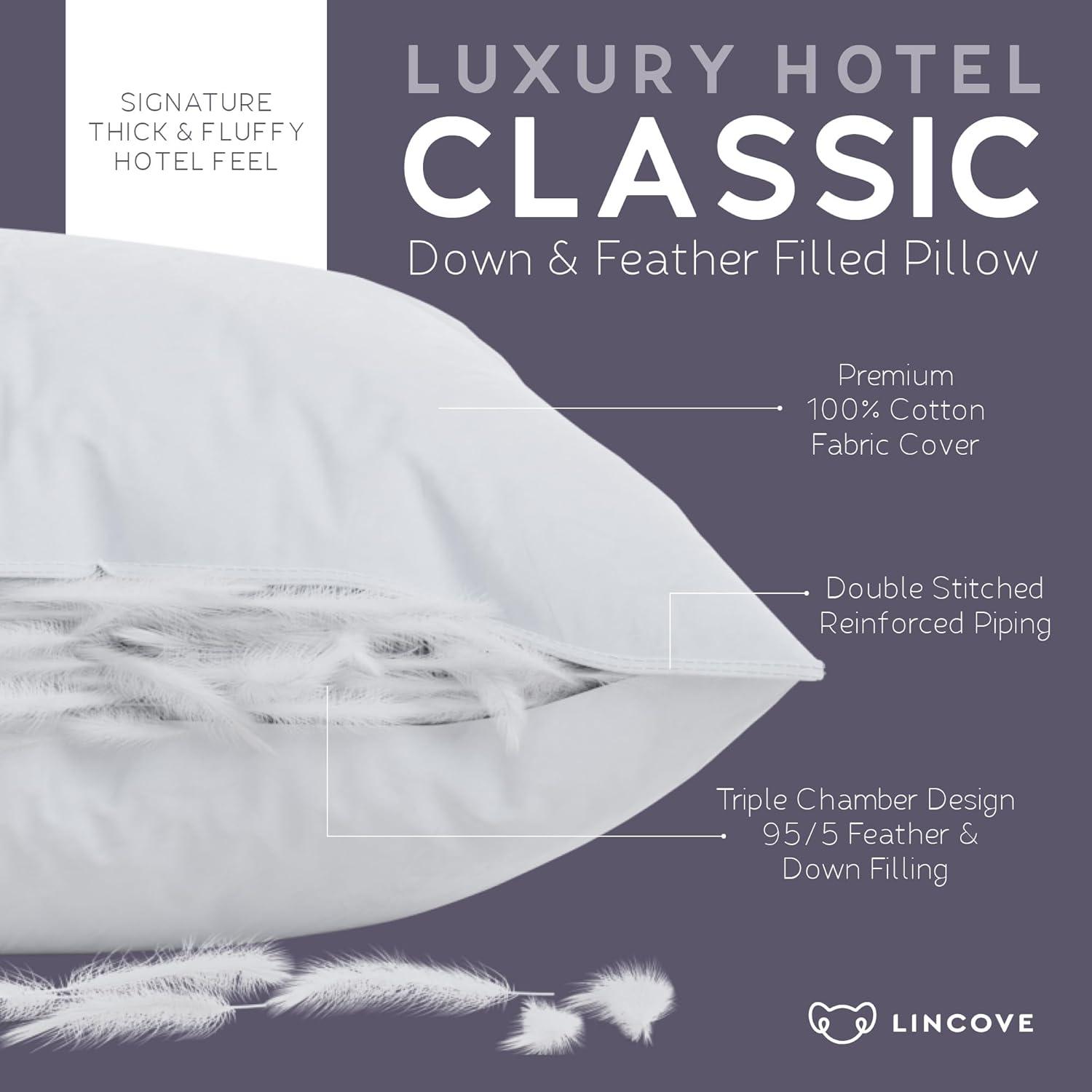 Lincove® Lincove Down & Feather Bed Pillows - Luxury Hotel Collection - 100% Cotton - 2 Pack