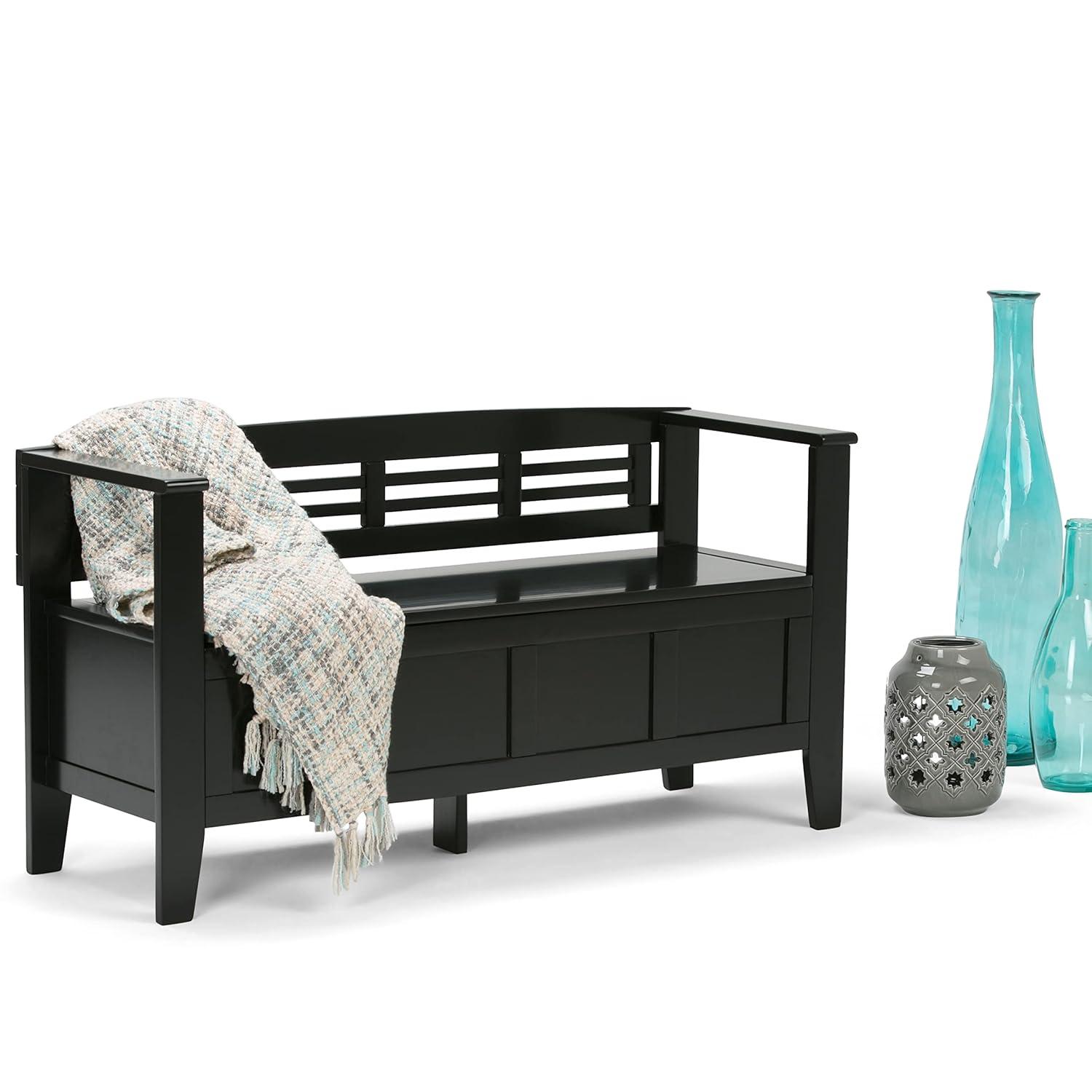 Simpli Home Adams Solid Wood Entryway Lift Top Storage Bench