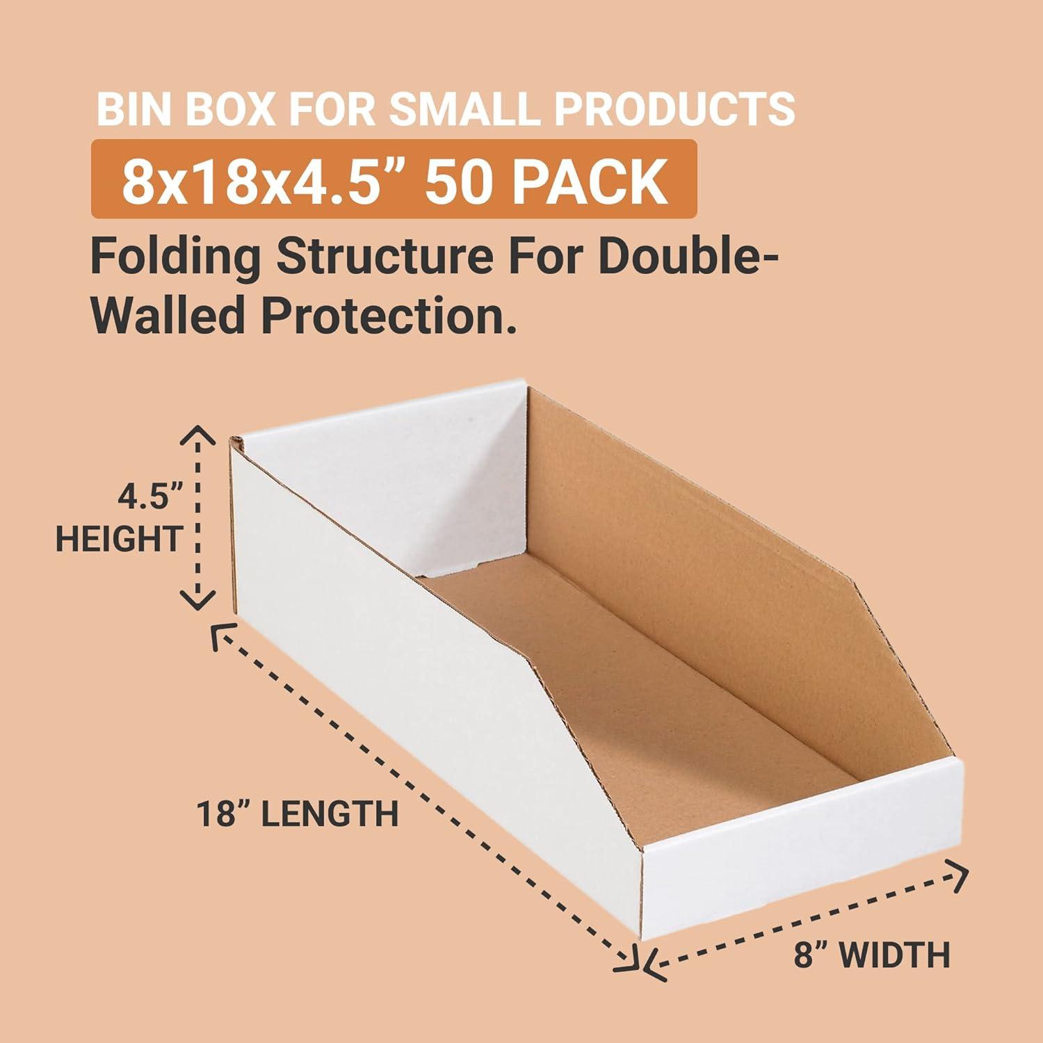 White Corrugated Cardboard Storage Bin 8" x 18" x 4.5" 50-Pack