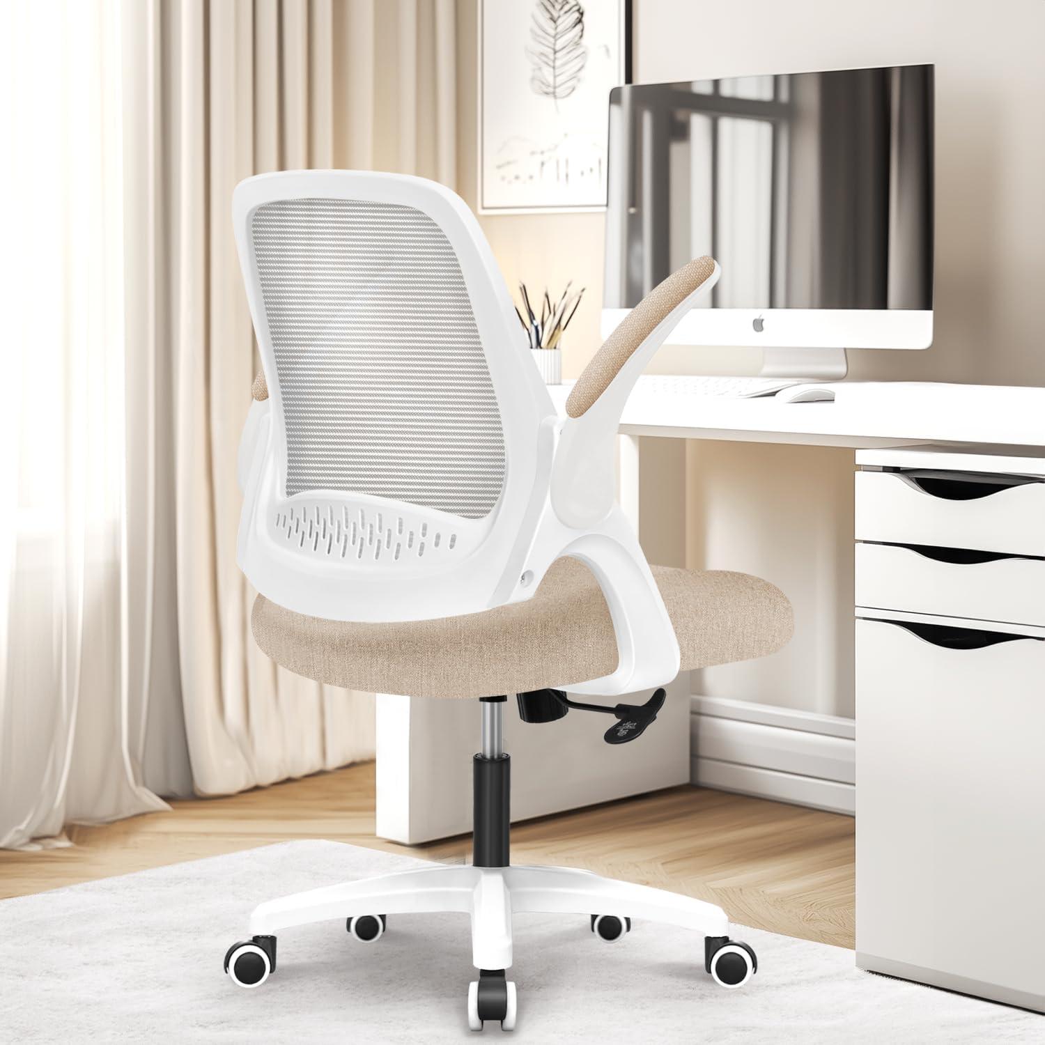 Neo Chair Office Chair with Flip-up Padded Armrest Adjustable Ergonomic Back Support, Beige