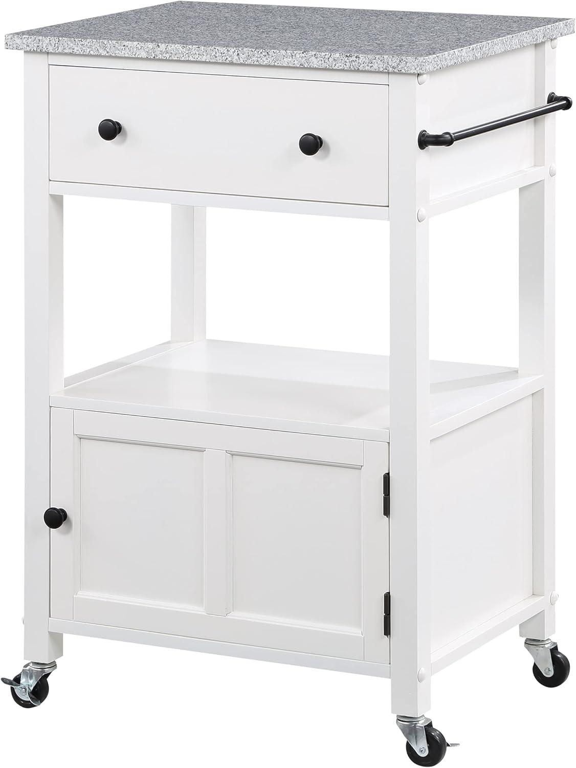 Fairfax Engineered Wood Kitchen Cart with Granite Top and White Base