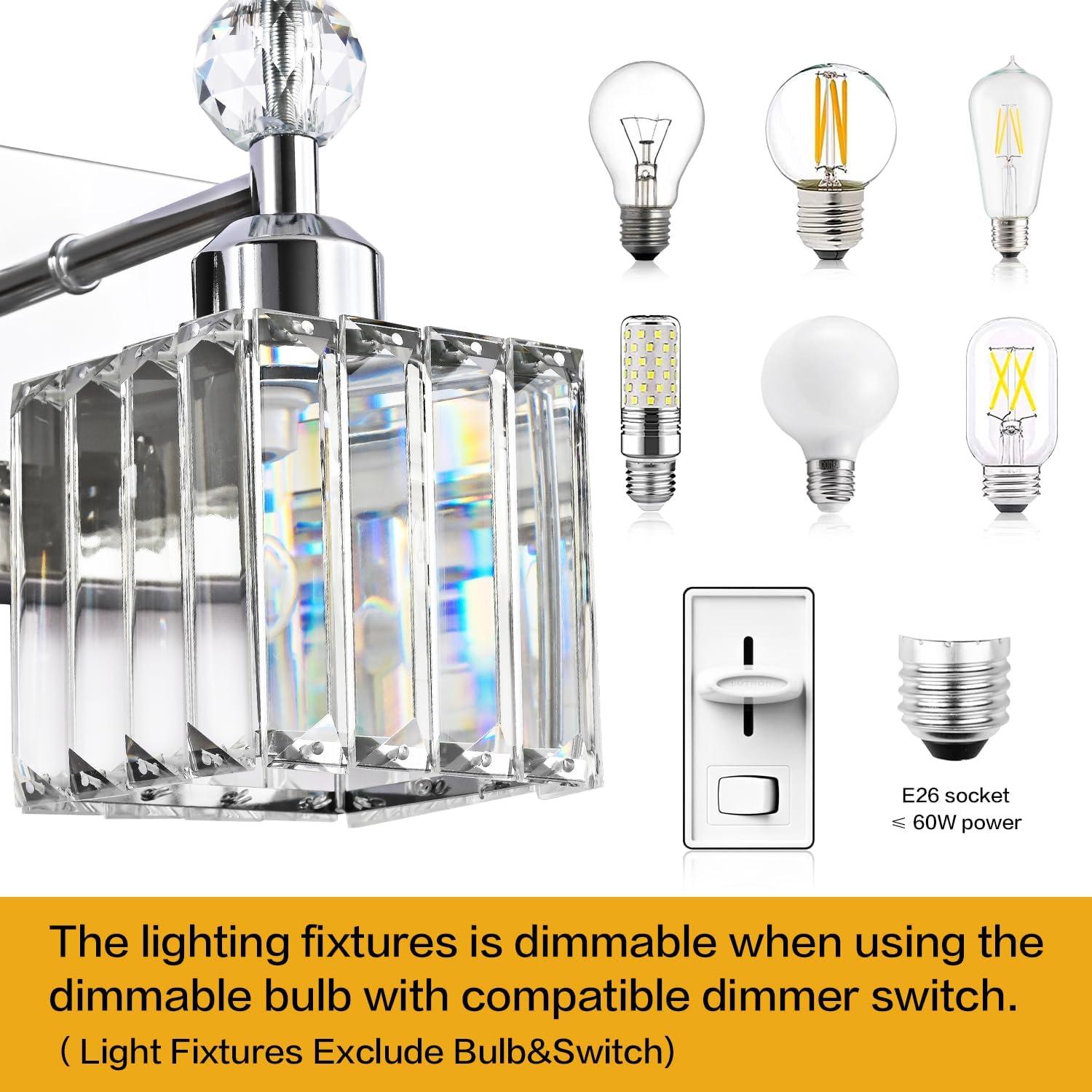 PRESDE Black Crystal Bathroom Lights Fixtures Over Mirror Modern 3 Light Vanity Lighting Bathroom Wall Light Fixtures(Exclude Bulb)