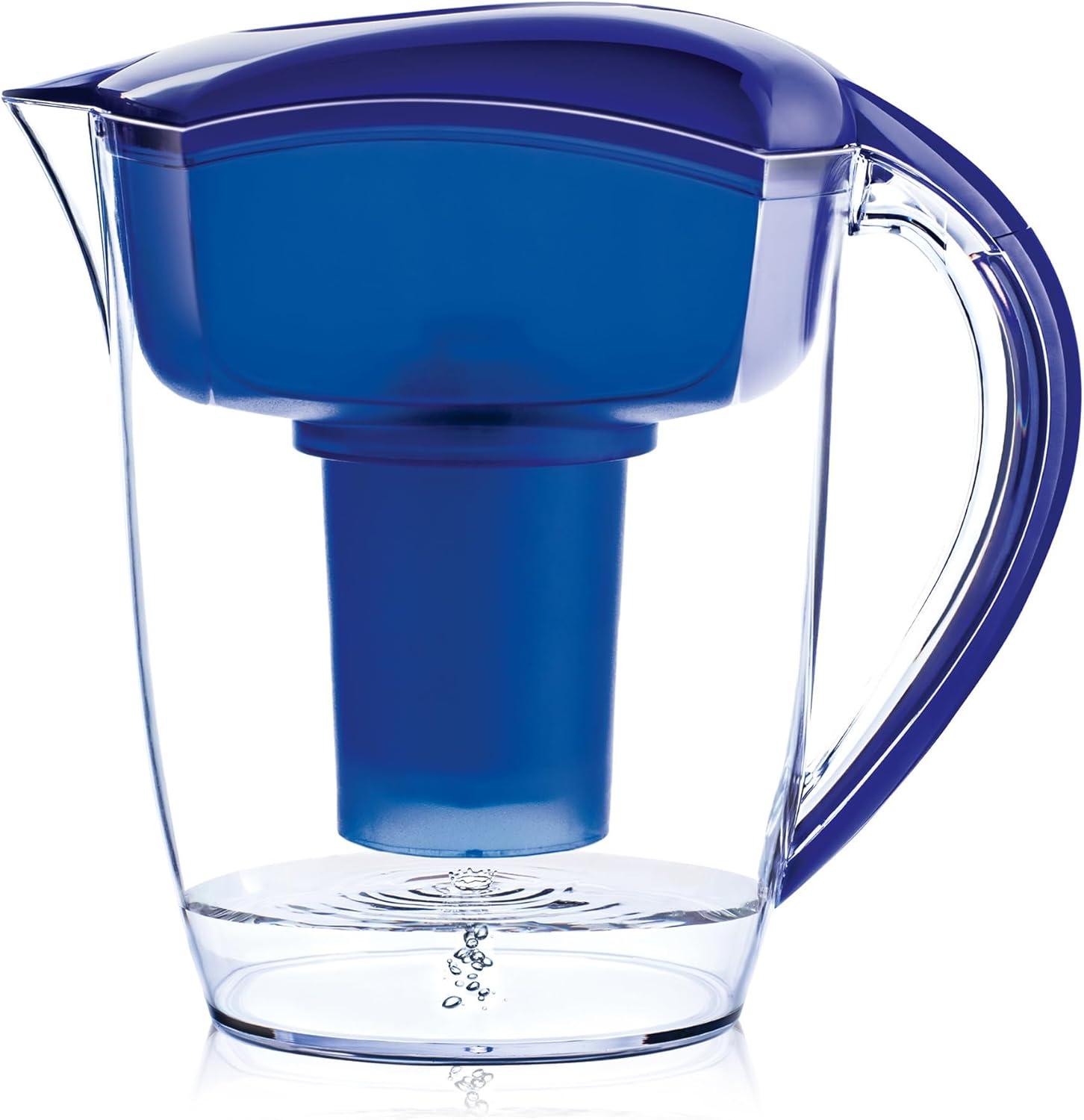 Blue 9-Cup Alkaline Water Filter Pitcher with Easy-Fill Lid