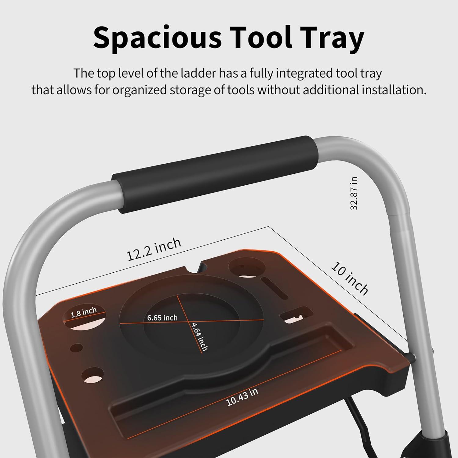 3 Step Ladder,DIAMONDFORGE Folding Step Stool with Tool Platform,Wide Anti-Slip Pedal and Anti-Slip Feet,Sturdiest Steel Construction,900lbs Capacity Steel Ladder for Home Office,Grey