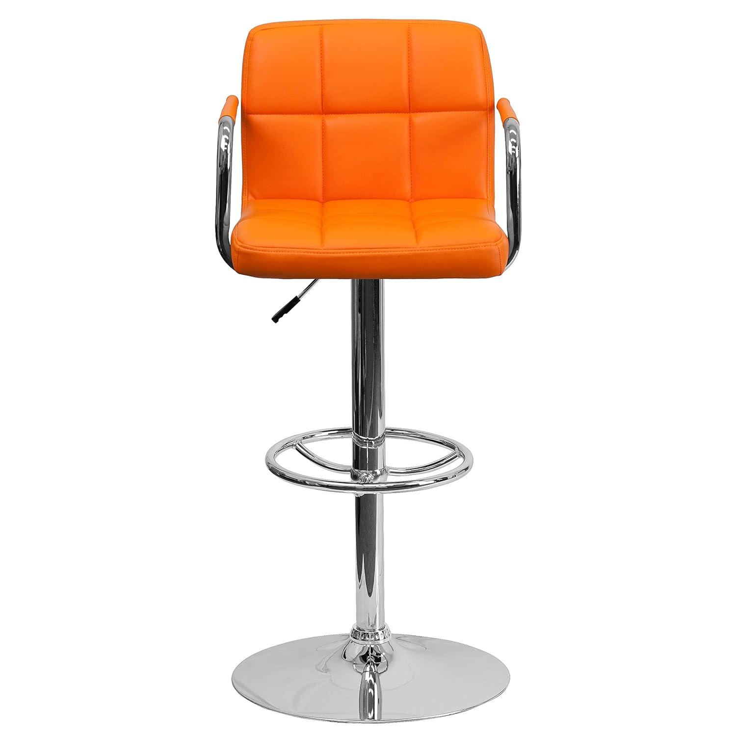 Flash Furniture Contemporary Quilted Vinyl Adjustable Height Barstool with Arms and Chrome Base