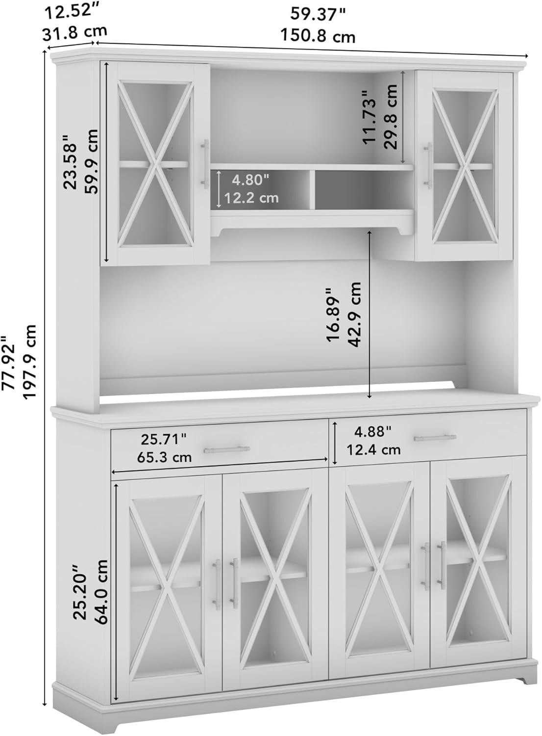 Linen White Oak Farmhouse China Cabinet with Hutch