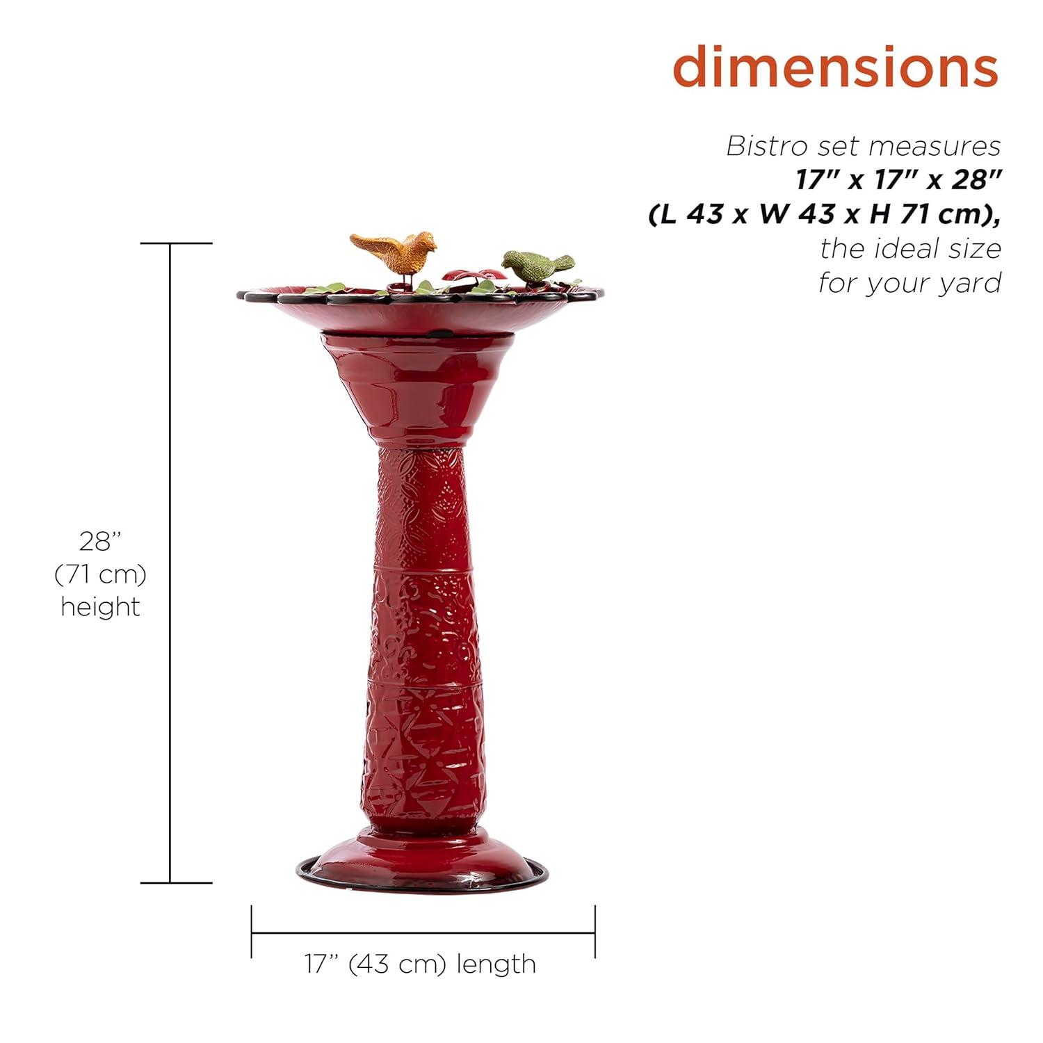 28" Metal Birdbath With Birds And Leaves - Red - Alpine Corporation