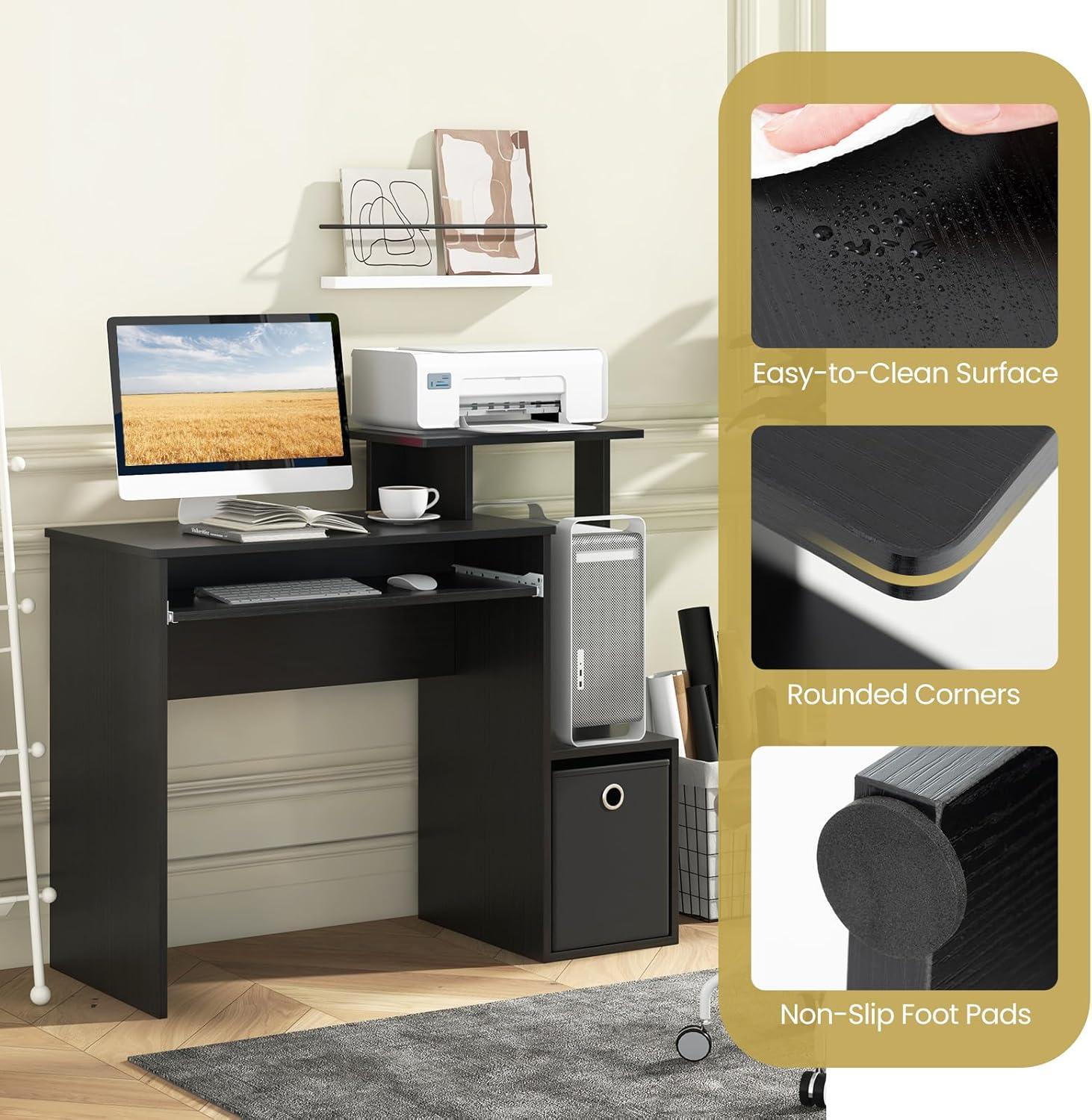 Costway Home Office Computer Desk Space-saving Study Writing Desk with Keyboard Tray Black