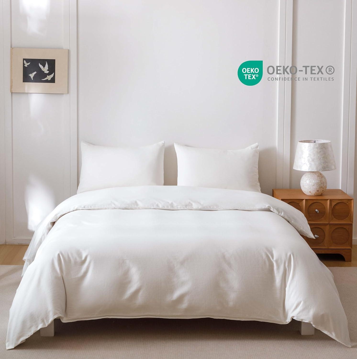 HeimenAogo Egyptian Cotton Duvet Cover Set King, Ultra Soft and Breathable Comforter Cover with Zipper Closure, High Thread Count Long Staple Cotton Blanket Cover 3pcs, Off-White