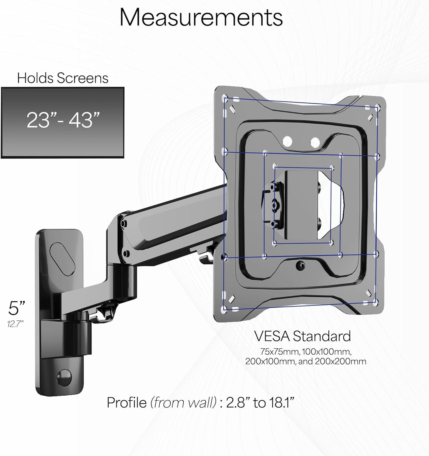 Premium Black Aluminum Full-Motion TV Wall Mount for 23-43 inch Screens