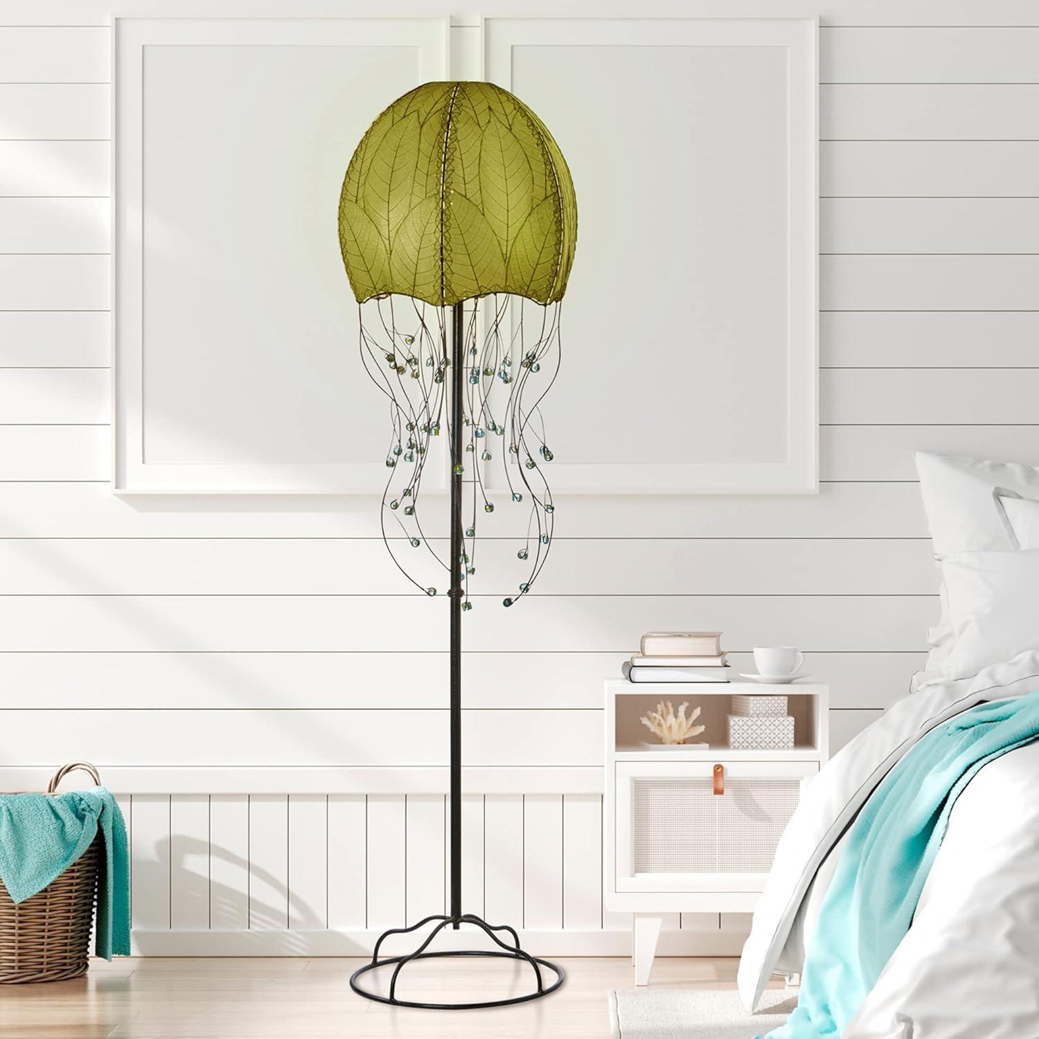Eangee Home Design Jellyfish Large Floor Lamp, Shade Made Of Cocoa Leaves, 15x15x64 Inches