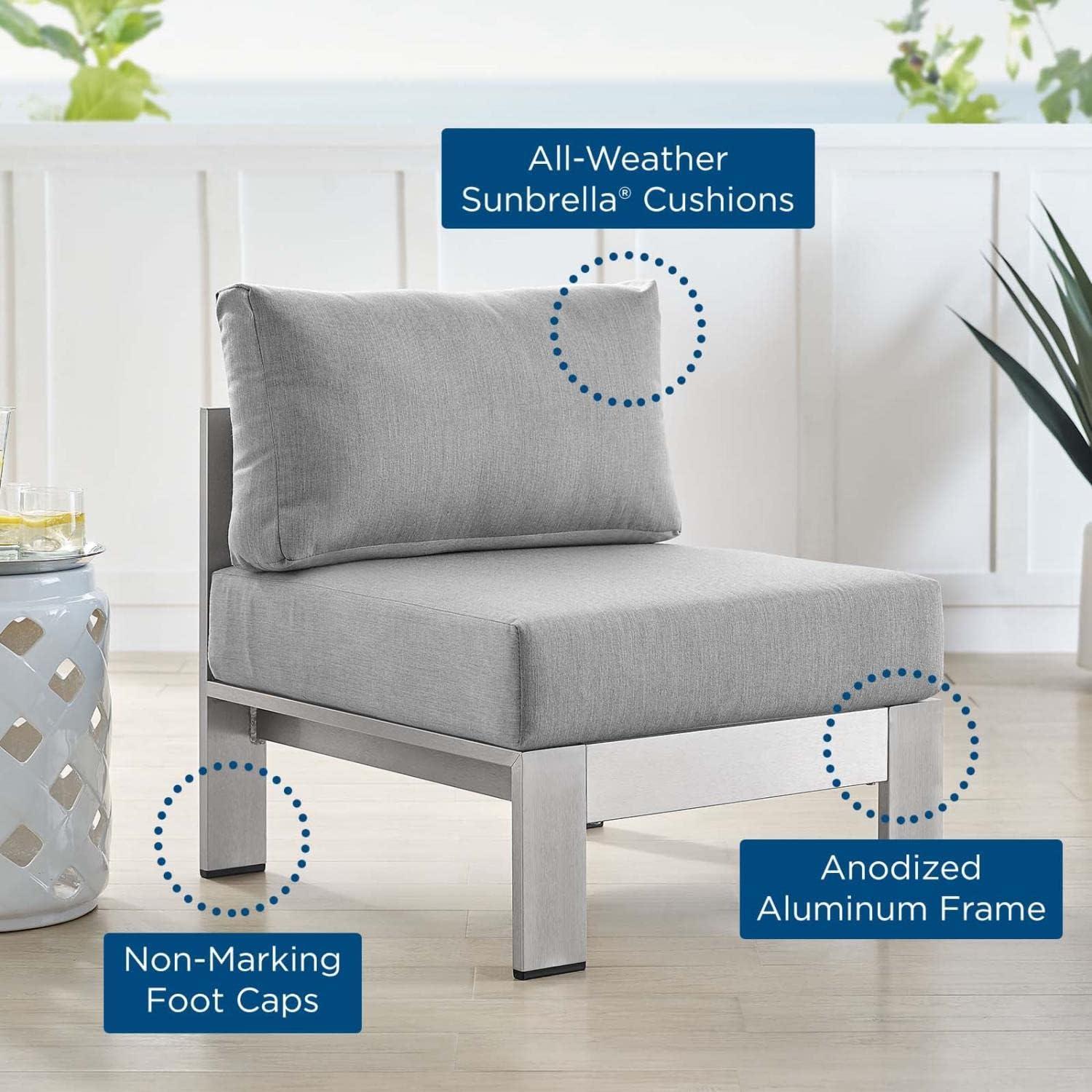 Modway Shore 23.5" Fabric Outdoor Patio Armless Chair in Silver Gray