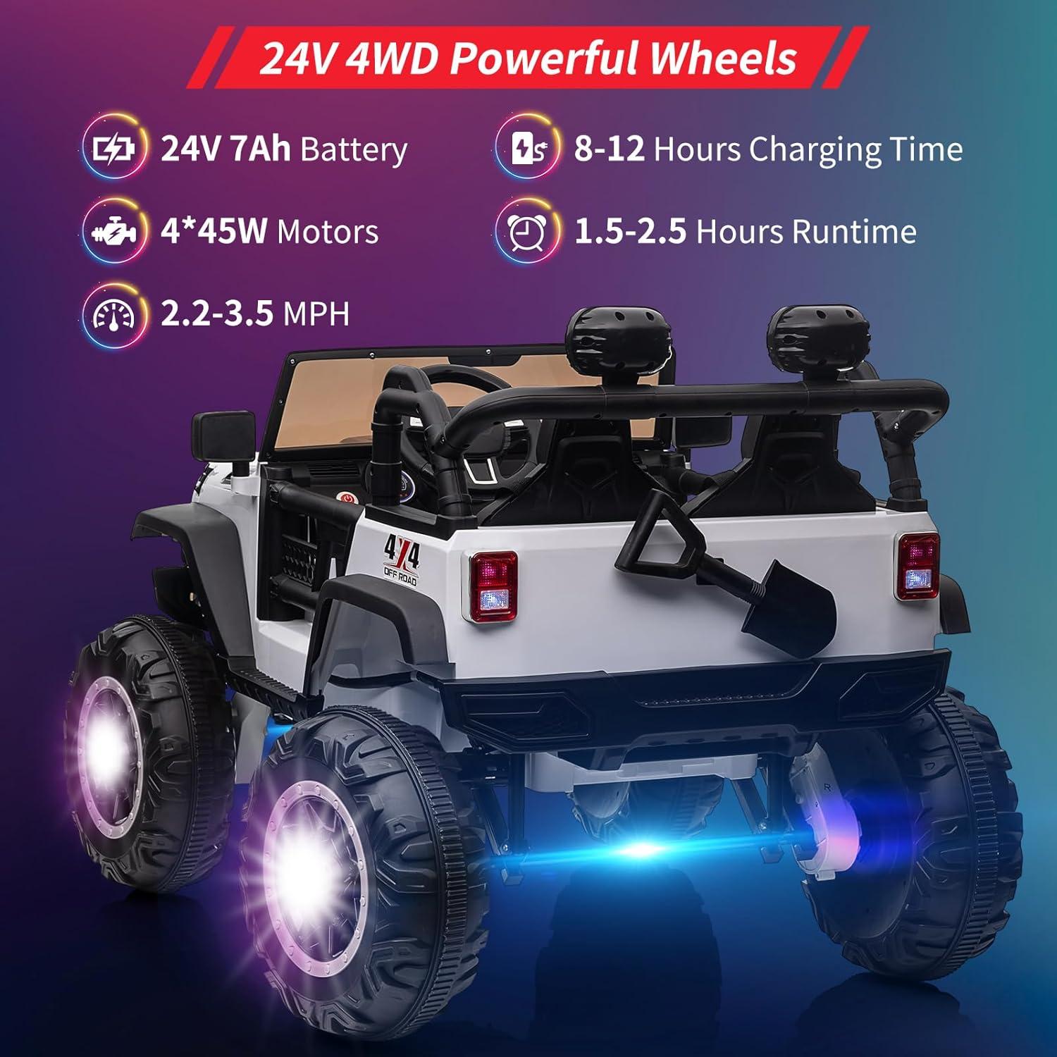 Yesfashion 24V Kids large Jeep 2 Seats SUV Ride on Car Ride on Truck with Remote Control, Electric 4*45W Motors Ride on Toys, with LED Light,Music,USB