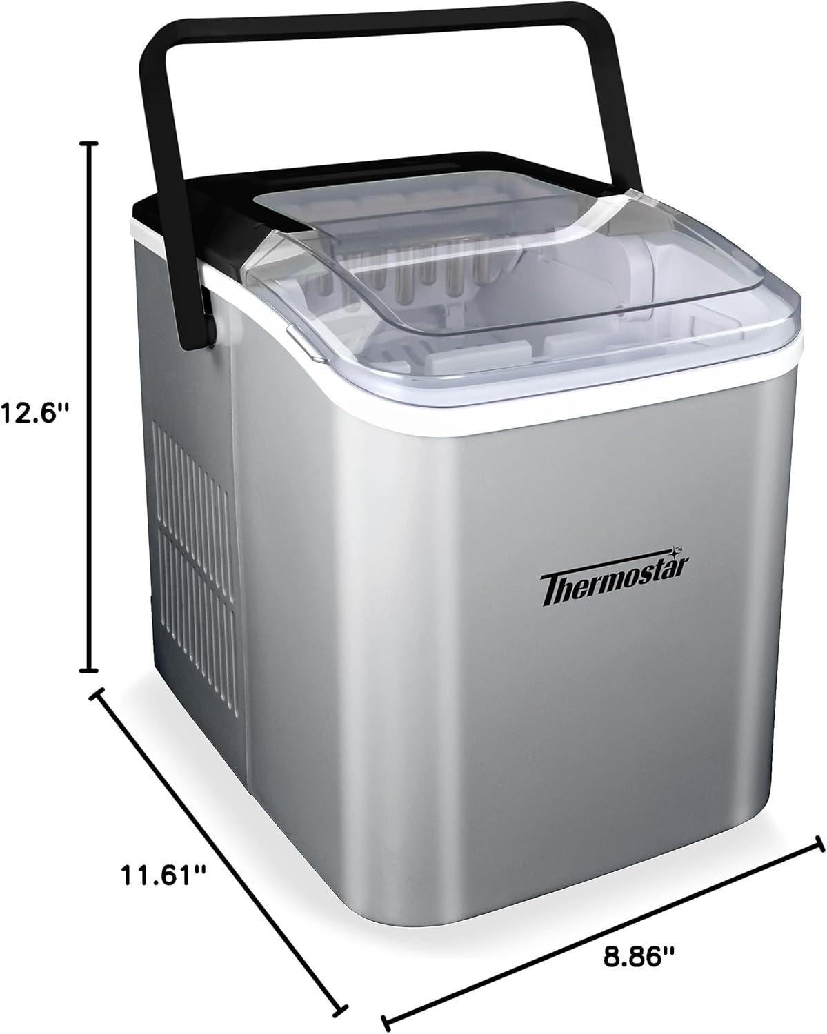 Silver Portable Self-Cleaning Countertop Ice Maker with Handle