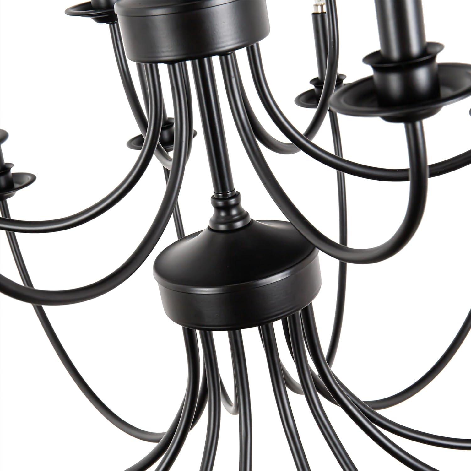 Gracie Oaks Vintage Farmhouse 18-Light 2-Tier Black Chandelier, Retro Round Pendant Light Fixture For Industrial Decor