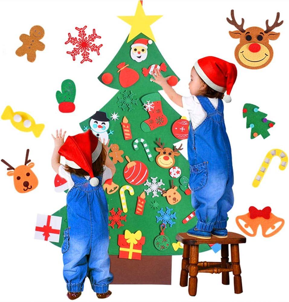 Max Fun DIY Felt Christmas Tree Set Plus Tic-Tac-Toe Games for Kids Toddlers Wall Hanging Decorations Felt Craft Kits for Xmas Party Favors