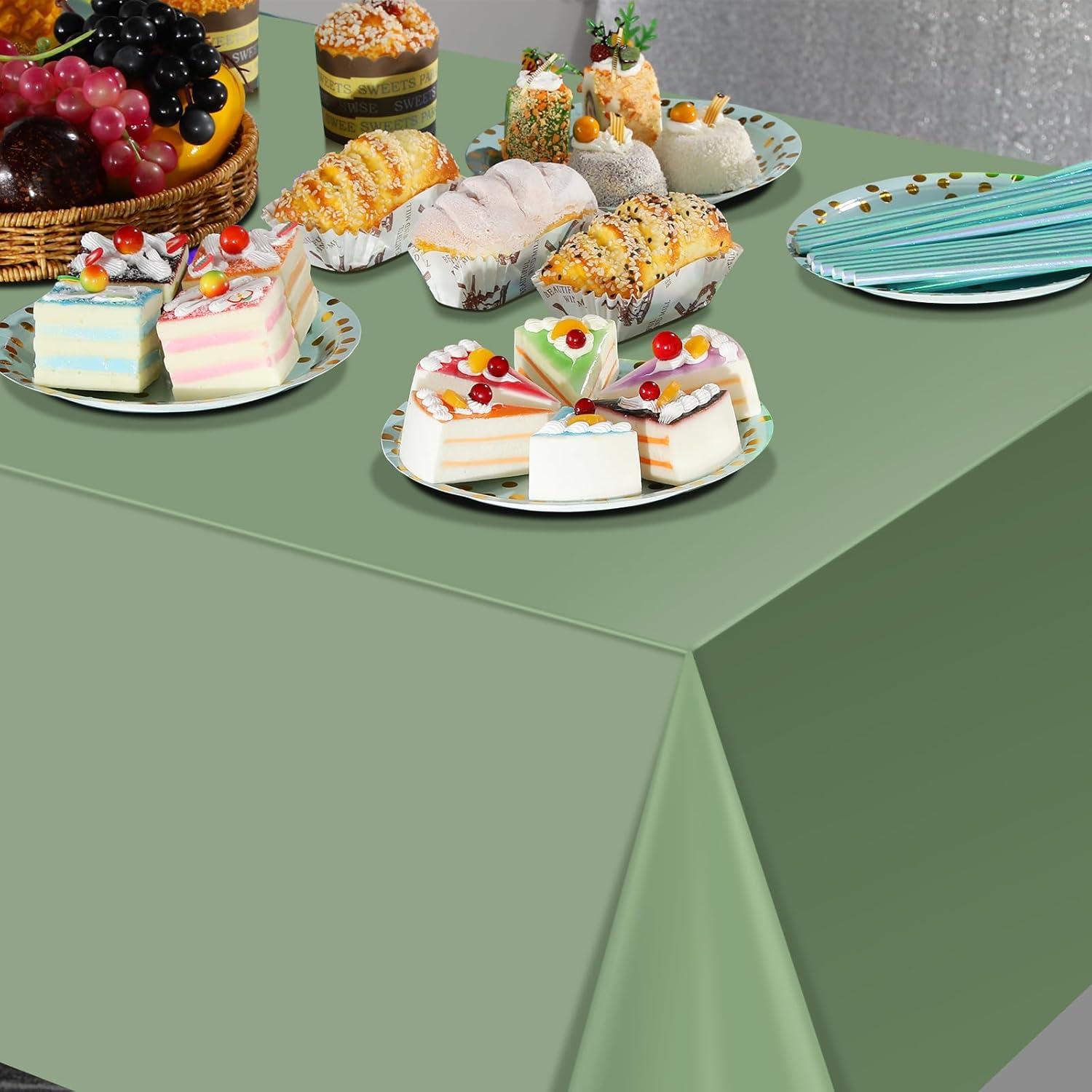 TRHOO-3Pack Sage Green Plastic Tablecloths for Rectangle Tables, Light Green Disposable Tablecloth, Waterproof Sage Green Table Cover for Birthday Bridal Wedding Baby Shower Party Decorations, 54 X 1