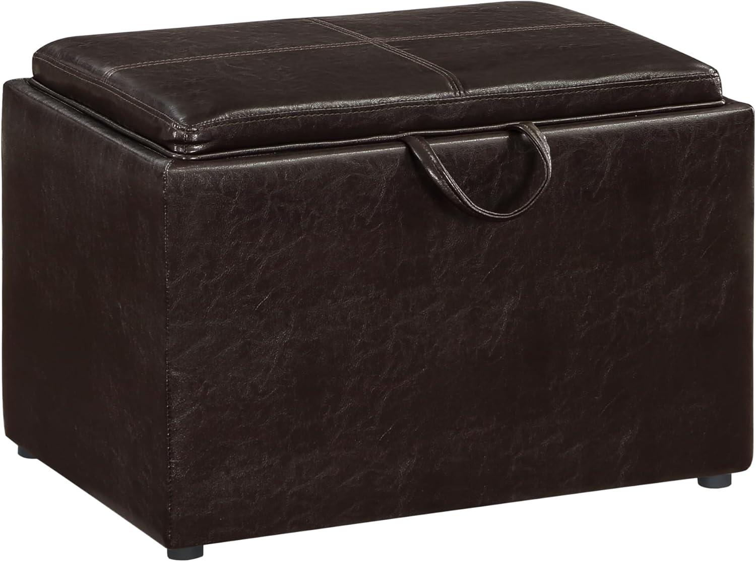 Designs4Comfort Accent Storage Ottoman in Espresso Faux Leather With Tray