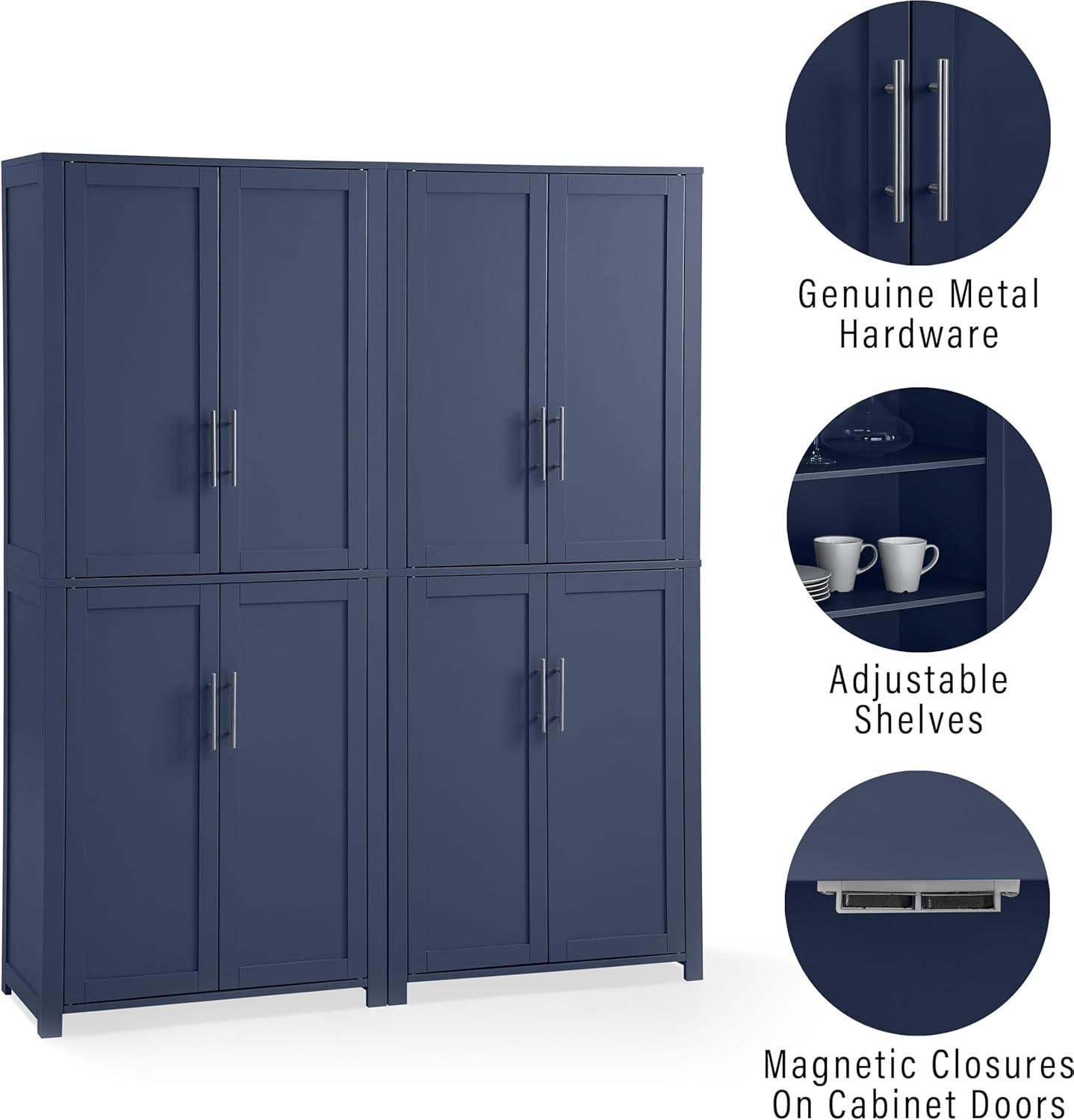 Crosley 67" Savannah 2pc Kitchen Storage Pantry Set Navy: Traditional Style, Wood Veneer, MDF Frame, 6 Shelves