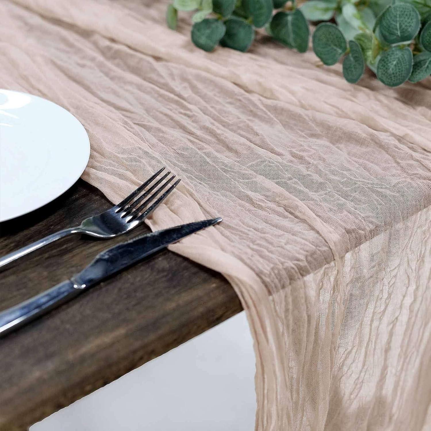 Efavormart 10FT Beige Cheesecloth Table Runner, Gauze Fabric Boho Wedding Arbor Decor