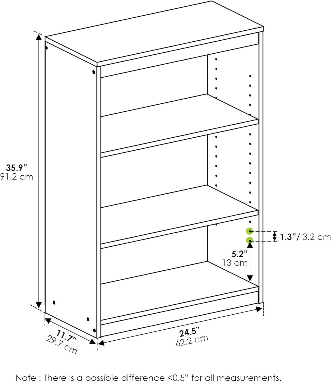 Espresso Adjustable 3-Tier Wood Bookcase