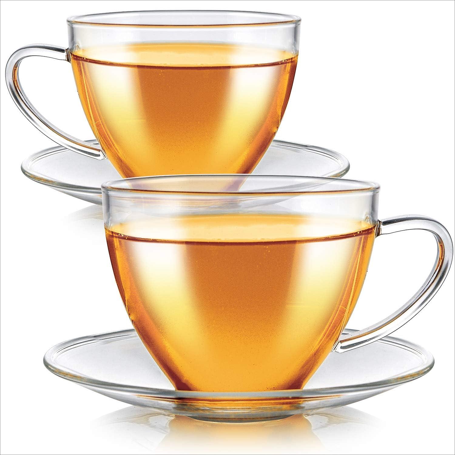 Small Clear Glass Teacup and Saucer Set, 8 oz