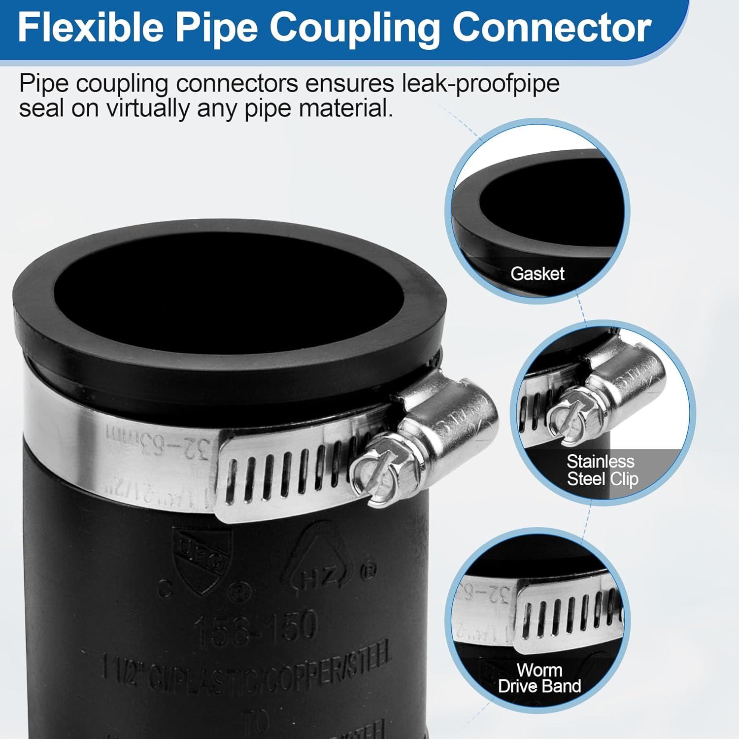 1-1/2 in. PVC Flexible Coupling with Stainless Steel Clamps