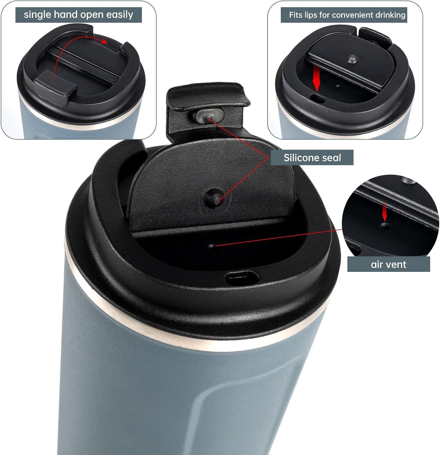 Travel Coffee Mug, 17oz Insulated Tumbler with Lid Spill Proof, Leakproof Stainless Steel Vacuum Cups for Iced / Hot Coffee Gift for Mothers & Fathers