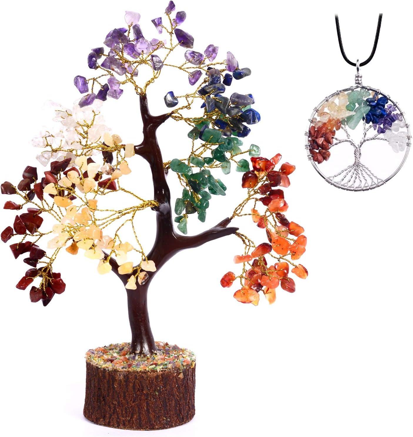 Multicolor Crystal Chakra Tree with Golden Wire