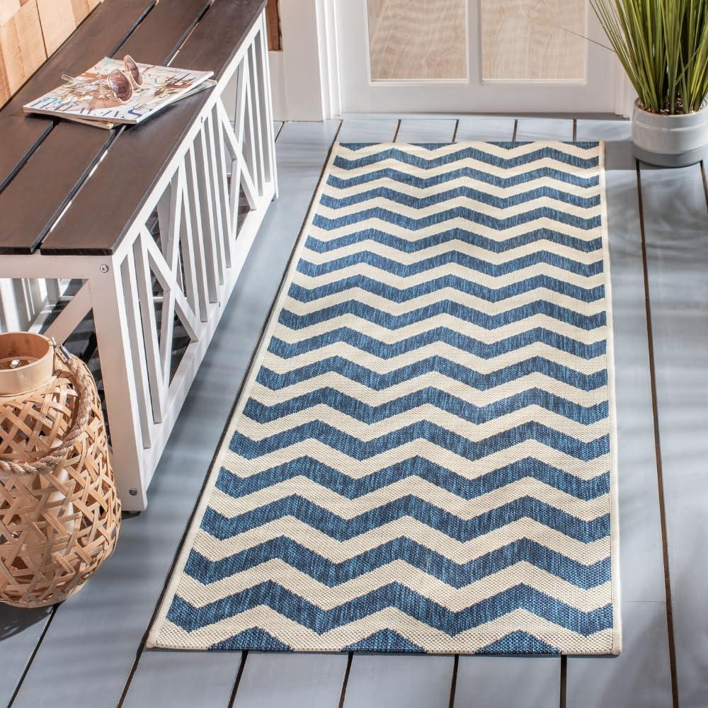 Safavieh Courtyard Bailey Chevron Indoor/Outdoor Runner Rug, 2'3" x 14', Navy/Beige