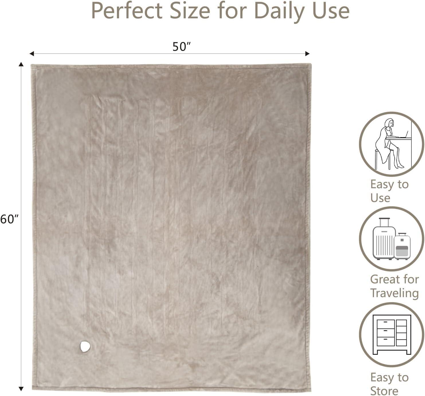 Tefici Electric Heated Blanket Throw, Super Cozy Soft 2-Layer Flannel 50" x 60" Heated Throw with 3 Heating Levels & 4 Hours Auto Off, Machine Washable, ETL&FCC Certified, Home Office Use,Camel