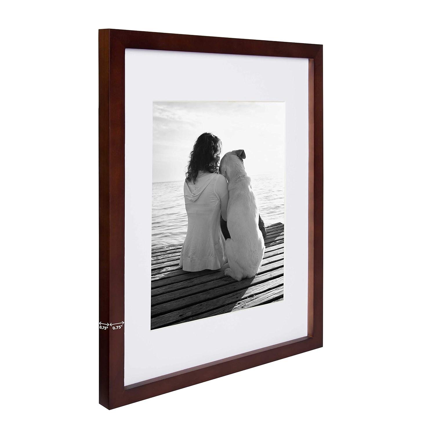 DesignOvation Gallery Rectangle Wood Wall Frame, 11x14 matted to 8x10, Walnut Brown