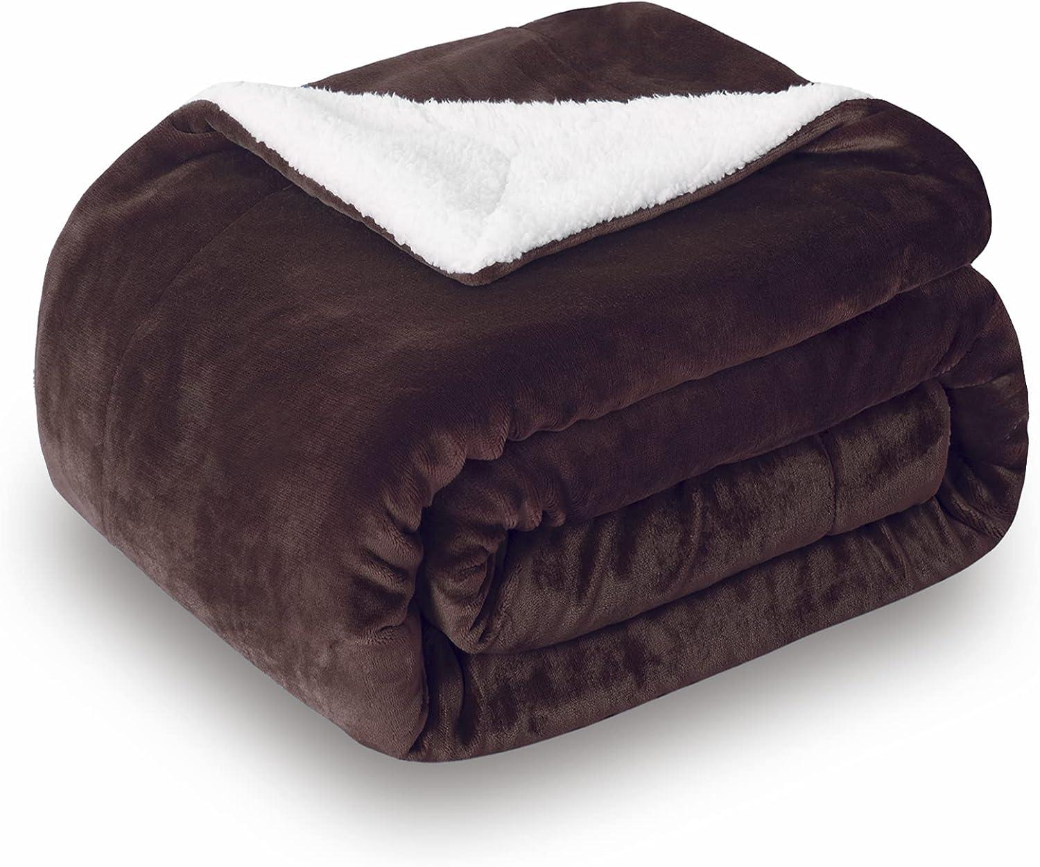 Brown Reversible Sherpa Fleece Throw Blanket, 50x60 inches