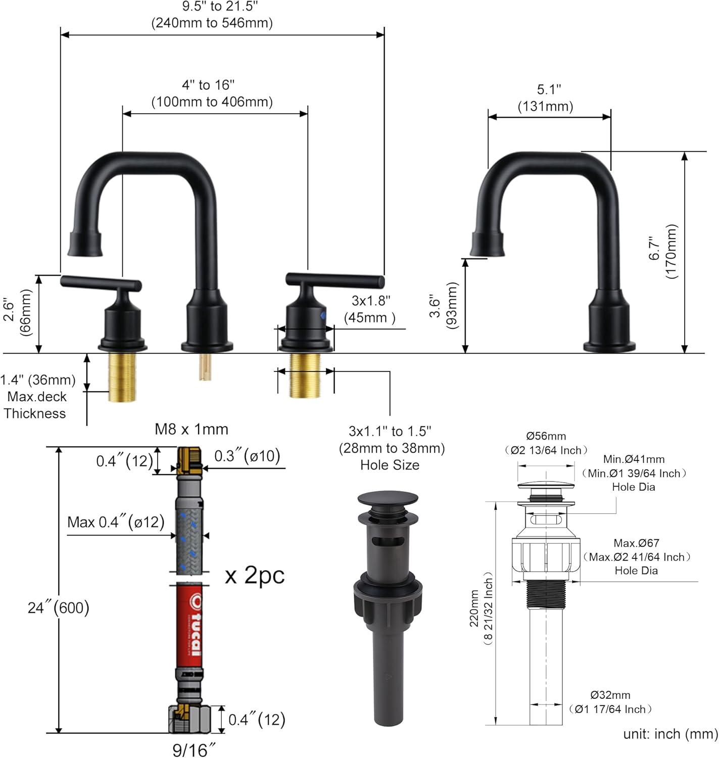 Widespread 2-handle Bathroom Faucet with Drain Assembly