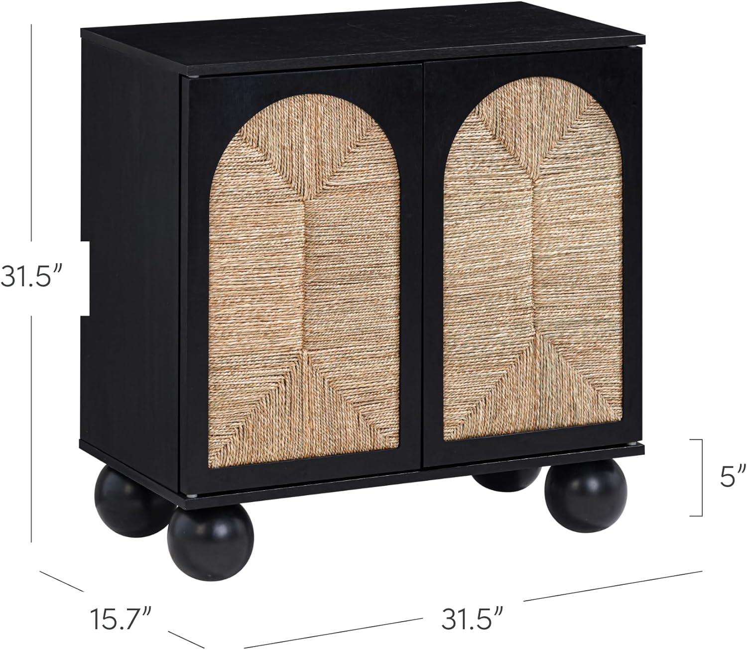 Nathan James Boho Storage Cabinet with Ball-Style Feet and Seagrass Door Panels