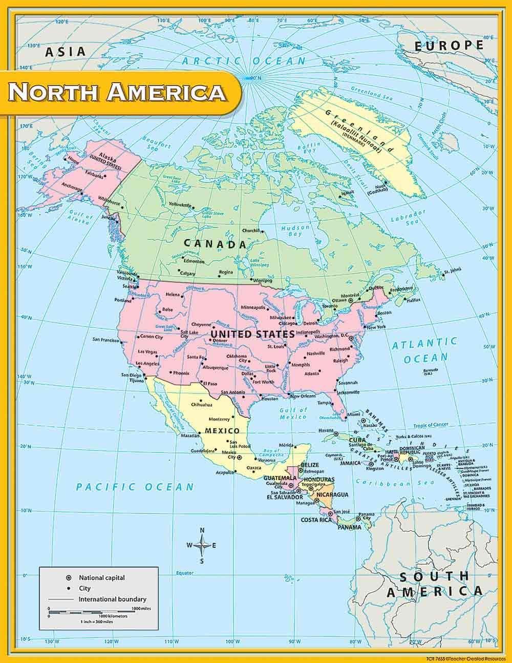 Teacher Created Resources North America Map Chart, Multi Color (7655)