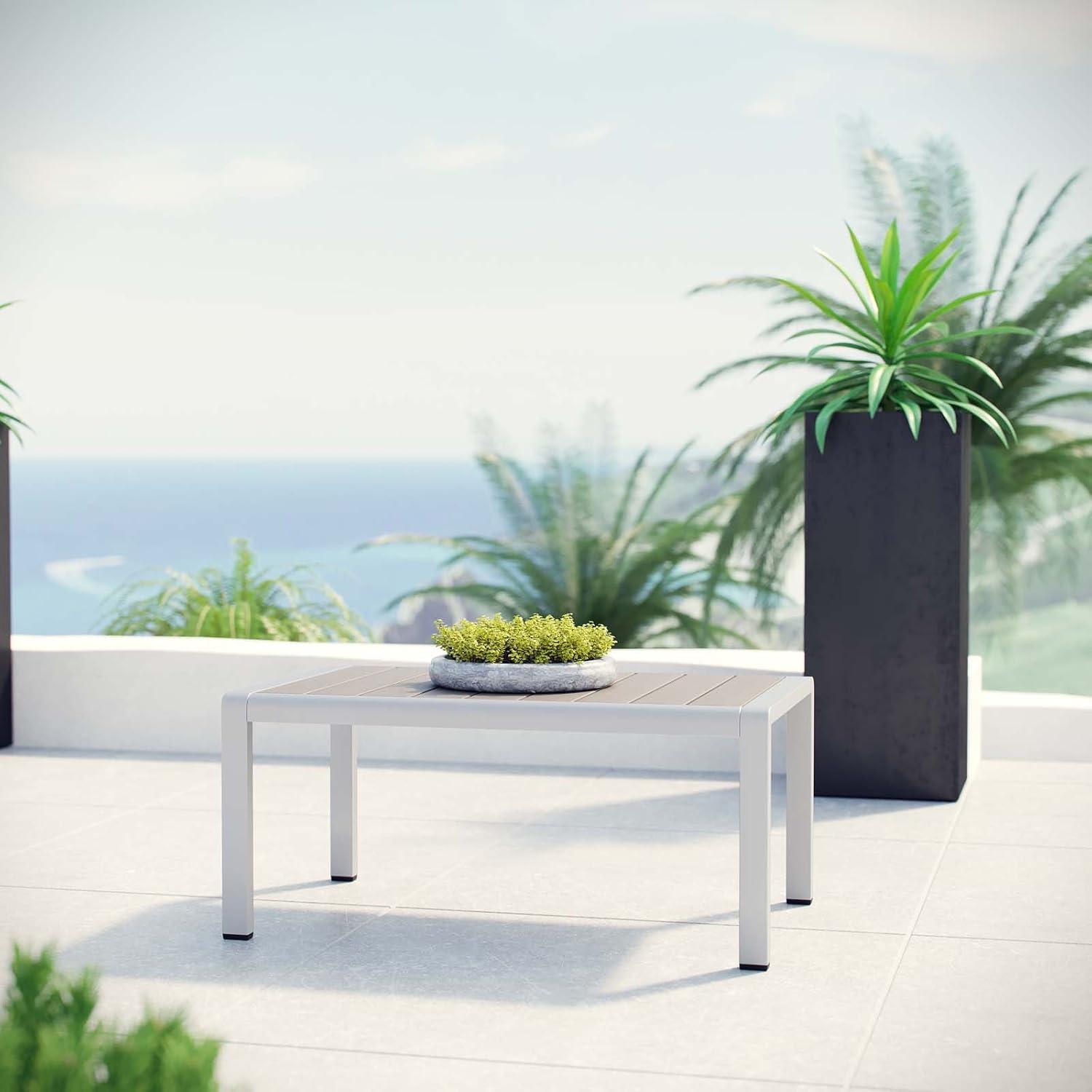 Modway Shore Aluminum Outdoor Patio Coffee Table in Silver Gray