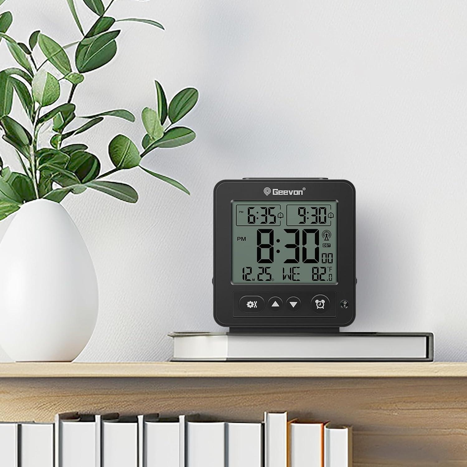 Geevon Black Digital Atomic Alarm Clock with Temperature Display