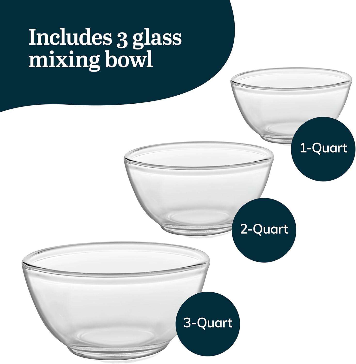 Libbey Baker's Basics 3 Piece Glass Mixing Bowl Set, Multi-Size (Set of 3)
