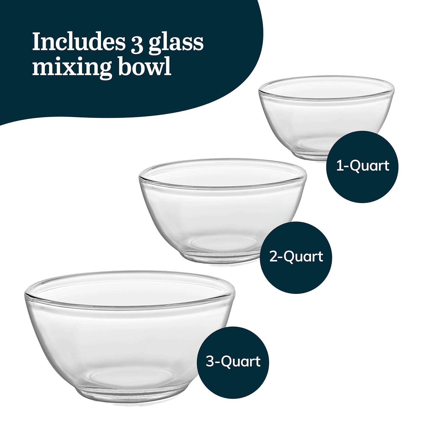 Libbey Baker's Basics 3 Piece Glass Mixing Bowl Set, Multi-Size (Set of 3)