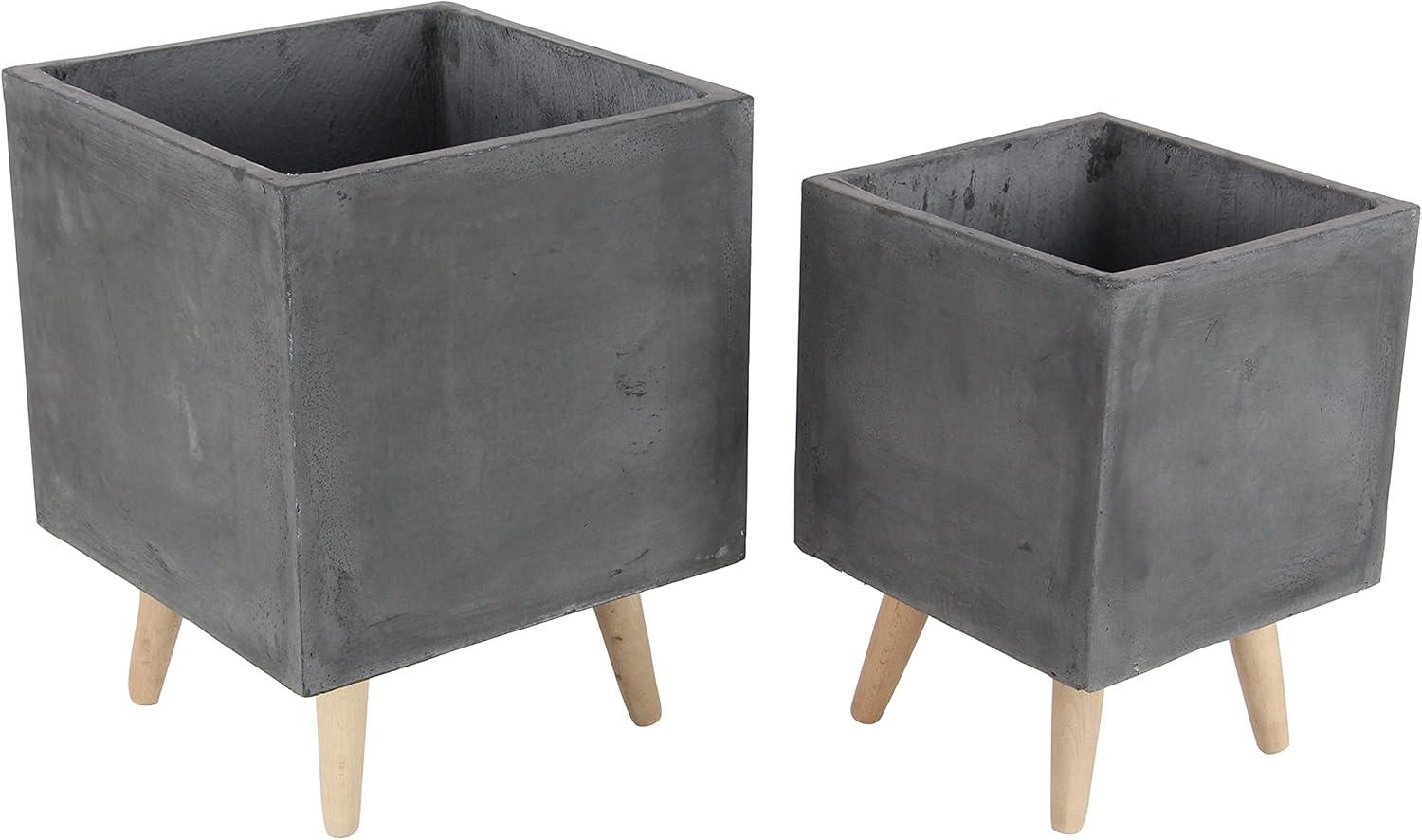 DecMode Fiber Clay Contemporary Planter, Dark Gray, Set of 2