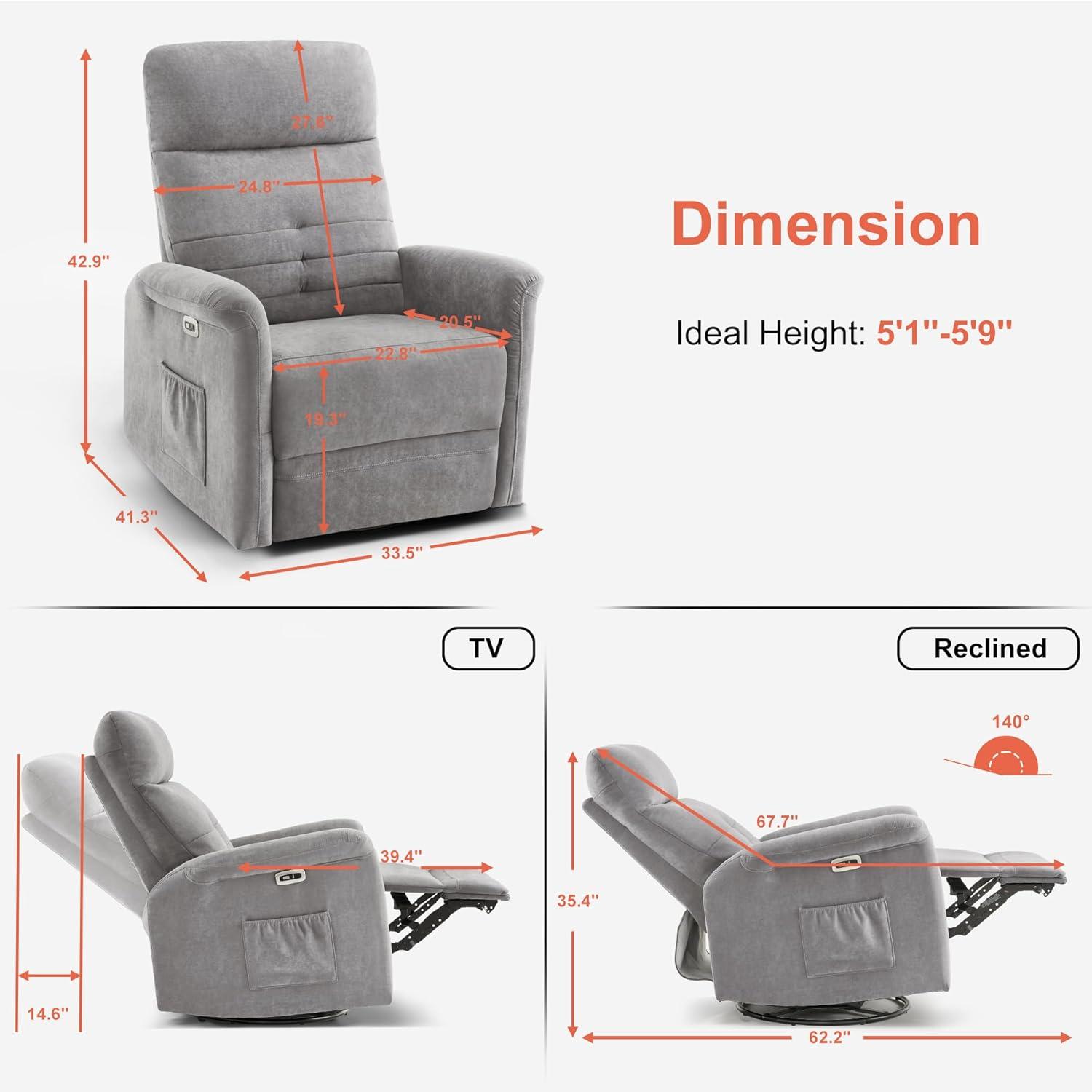 Light Grey Faux Leather Swivel Recliner with Metal Frame