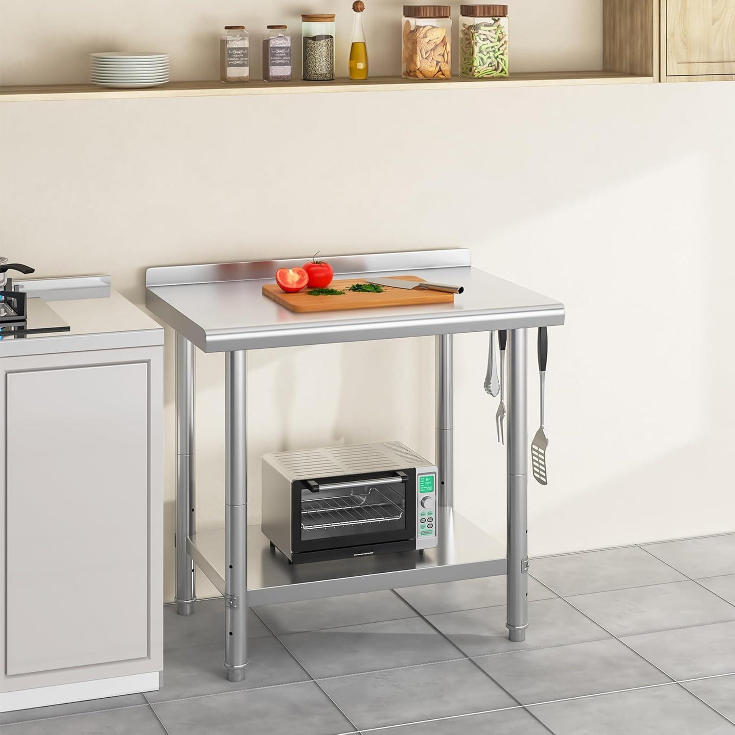 YITAHOME 36" x 24" Stainless Steel Table for Prep & Work with Backsplash, NSF Metal Table Prep Table with Undershelf for Home Kitchen Restaurant Garage Warehouse