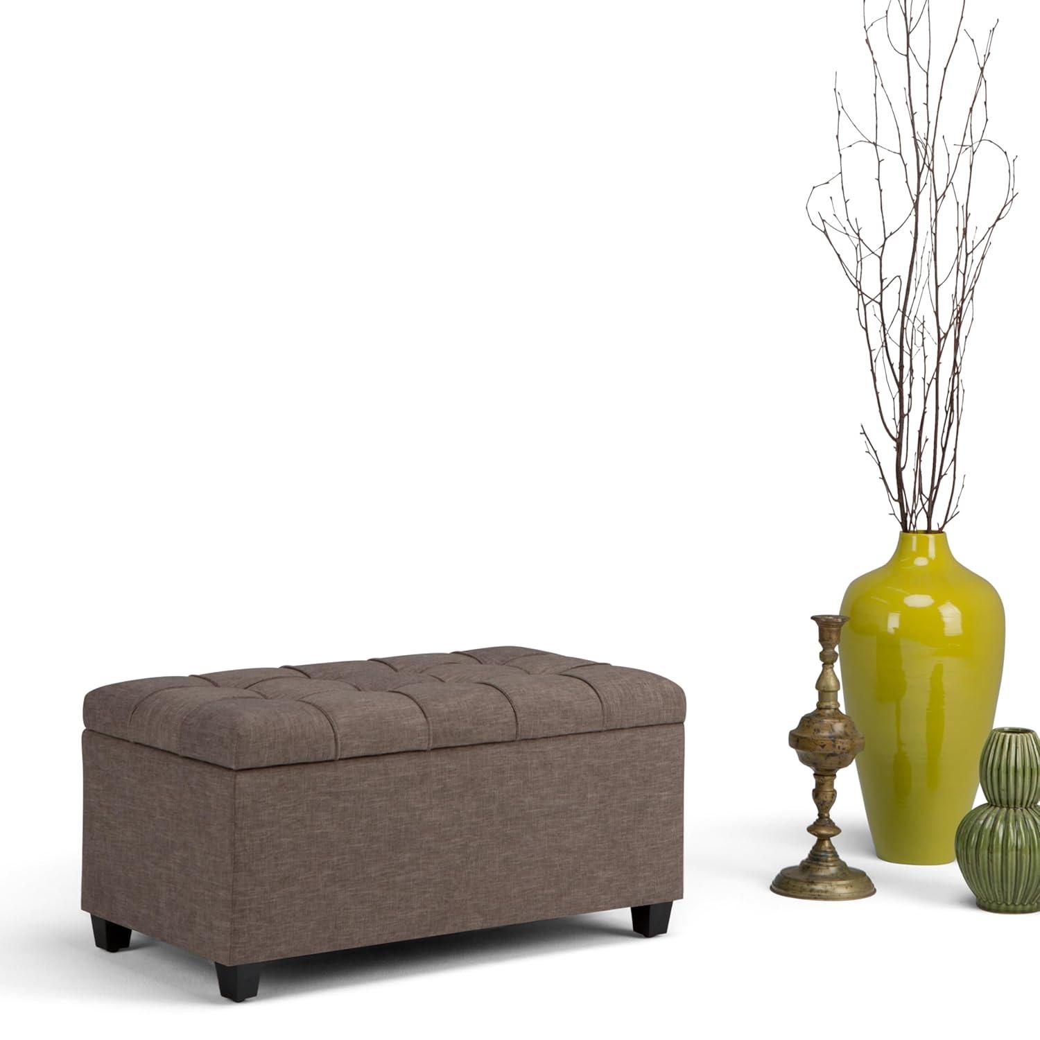 Simpli Home Sienna 33"W Upholstered Storage Ottoman Bench with Lift-Up Tufted Top