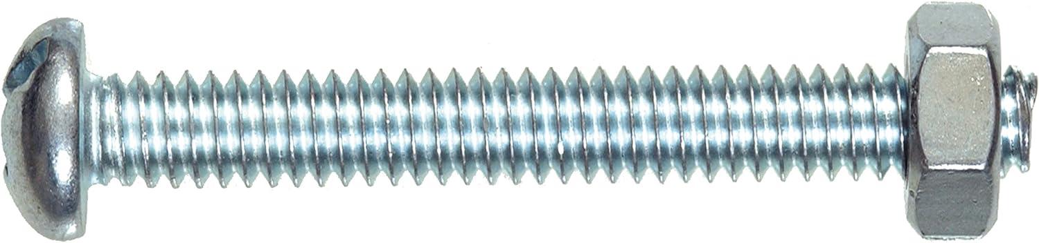 Zinc-Plated Round Head Phillips Machine Screw with Nut, 3/4-Inch