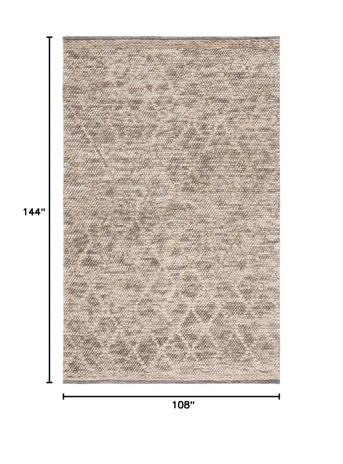 Ivory and Natural Flat Woven Wool Area Rug 9' x 12'