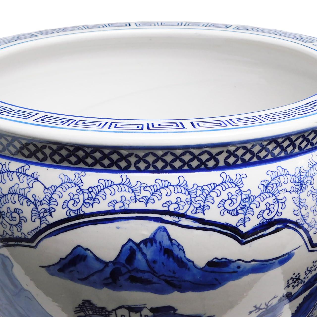 Blue and White Hand Painted Porcelain Round Plant Pot