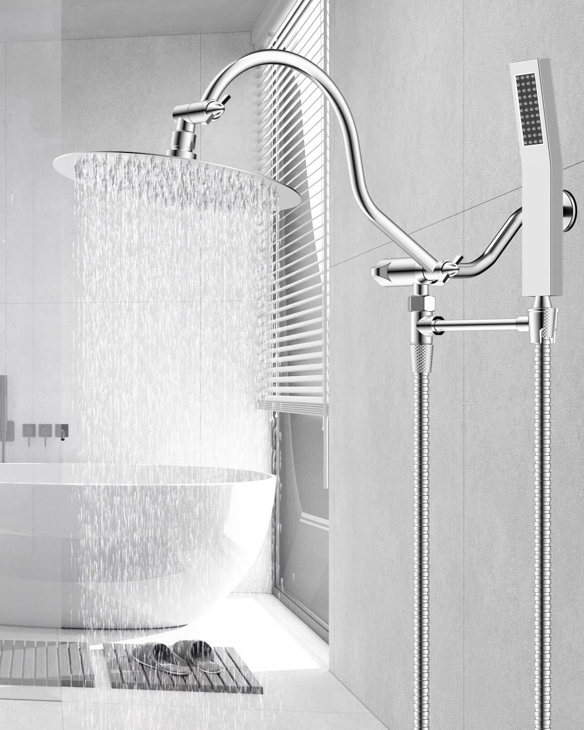 All Metal 10 Inch Round Rainfall Shower Head, with High Pressure Handheld Shower Head Combo